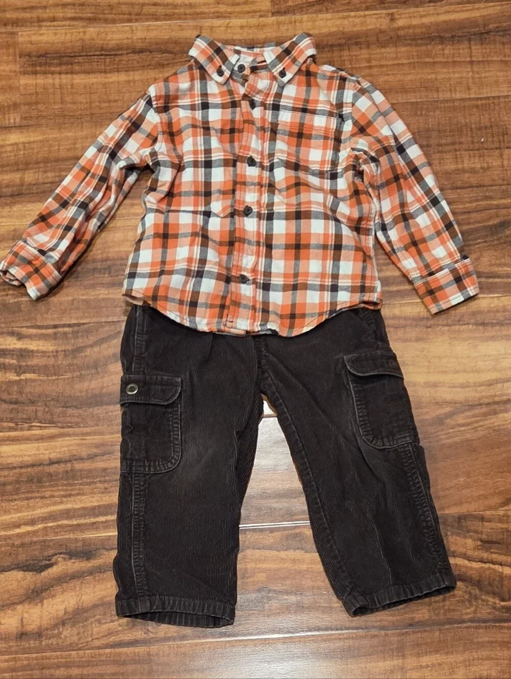 Gymboree EUC 2T Months Brown/Orange Plaid Shirt, Pumpkin Tee & Corduroy Pants